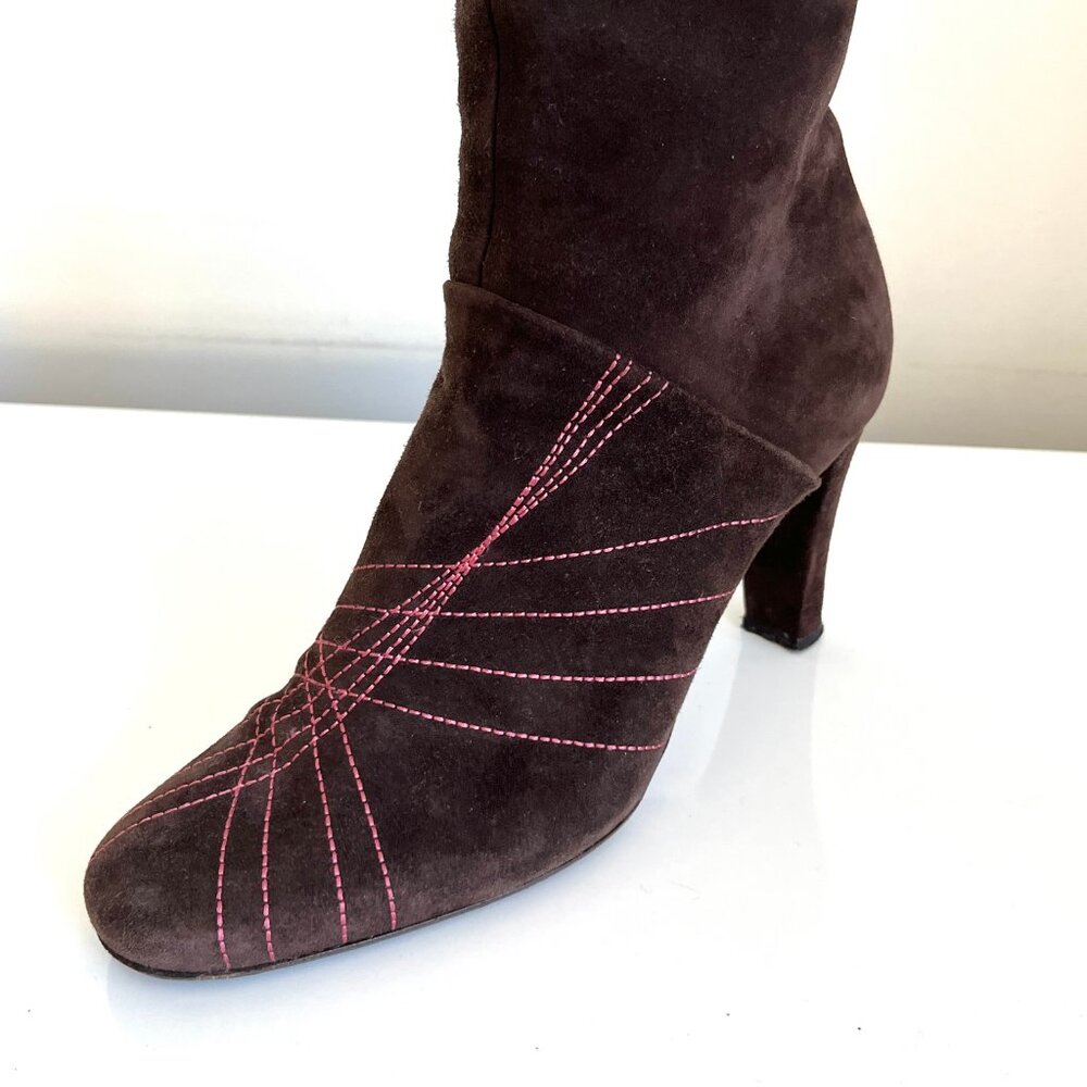 Nancy Nancy Brown Suede Leather Knee High Boots Made in Italy Women's 39 - Picture 14 of 16